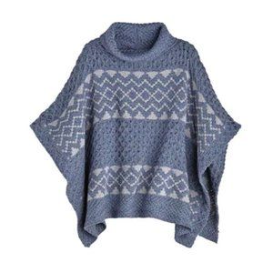 Aran Woollen Mills Fair Isle Knit Cowl Neck  100% Merino Wool Cable Knit Poncho